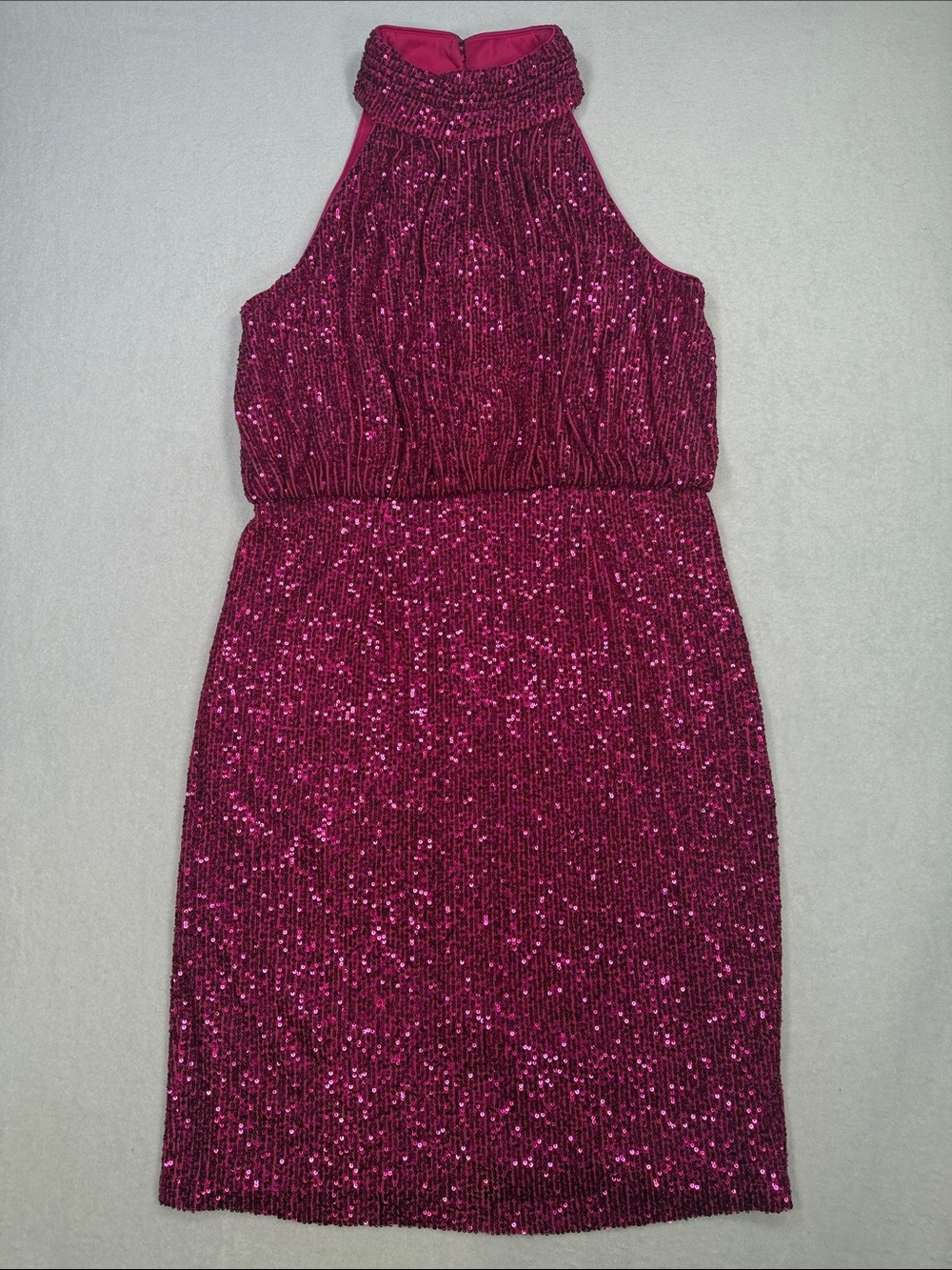 Eliza J Sequin Halter Cocktail Dress in Fuchsia
